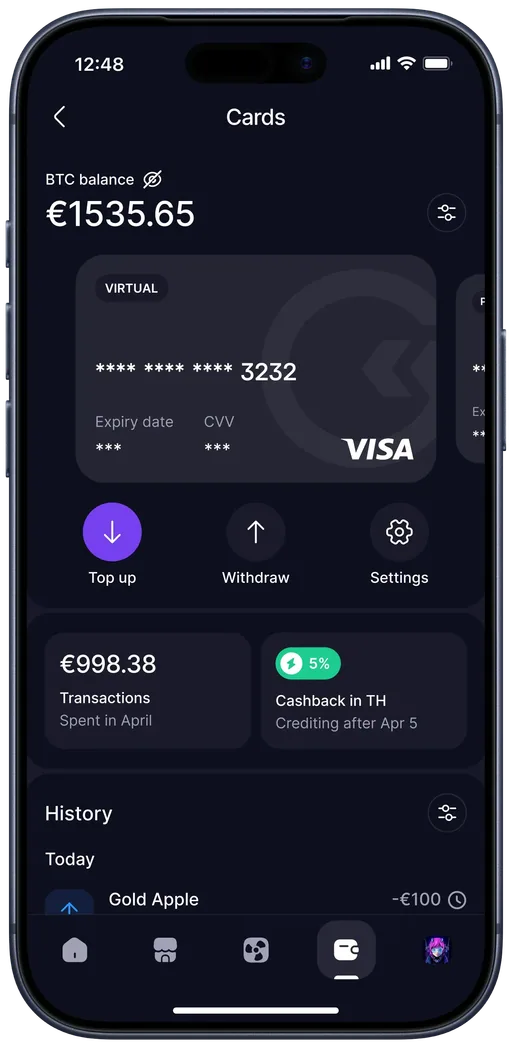 GoMining Virtual Visa Card Crypto Visa BTC card