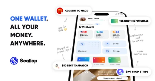 Scallop Metal and Virtual Crypto Card Visa USD card