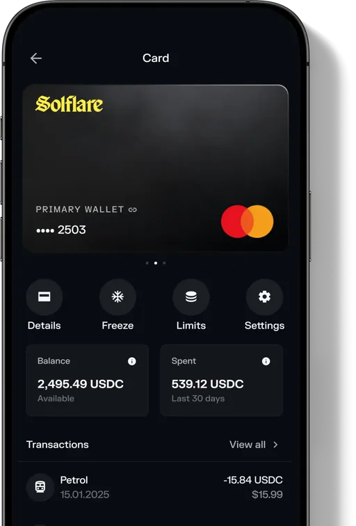 Solflare Card Mastercard USDC Mastercard USDC card